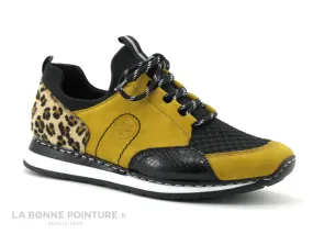 Achat chaussures Rieker Femme Basket, vente Rieker N3083-68 Jaune Noir - Leopard - Basket ville Femme