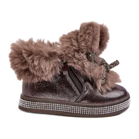 Bottes de neige pour enfants avec fermeture éclair et fourrure, marron, Hanija brun