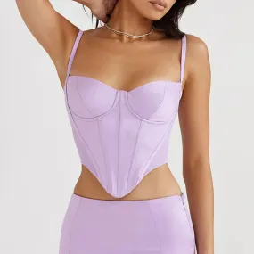 Bustier violet à bretelles et détail corset