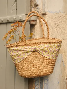 Sac cabas en paille à imprimé fleuri