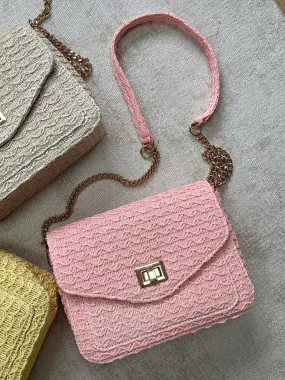 Sac ESCAPE En paille avec chaine dorée rose