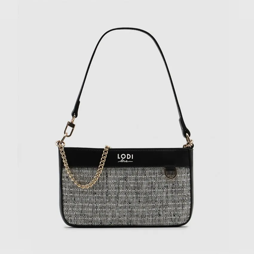 Sac porté épaule avec détail de chaîne en tweed combiné noir. I LODI Sacs pour femme online.